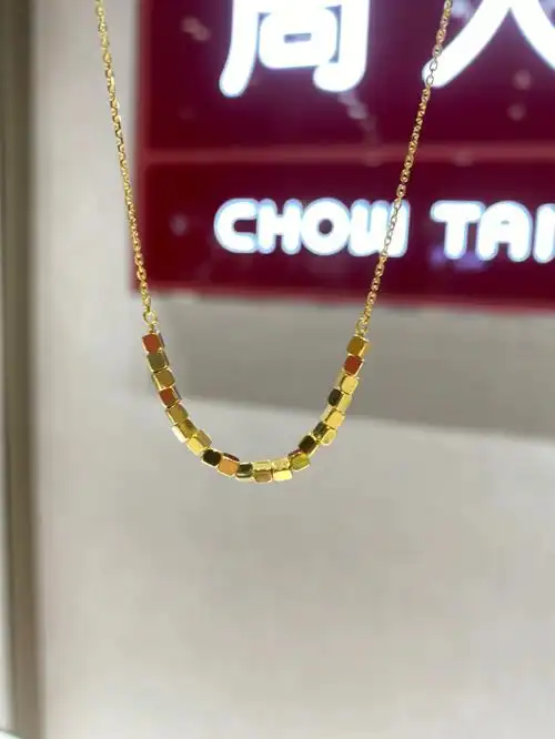 周大福方糖项链足金方块项链