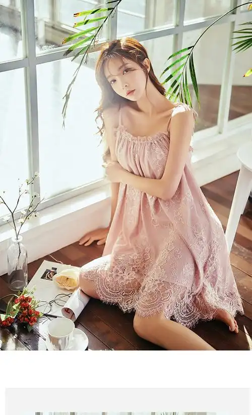 hlcoman2021新款睡裙女夏蕾丝睡衣女性感公主宫廷系带吊带睡裙家居服
