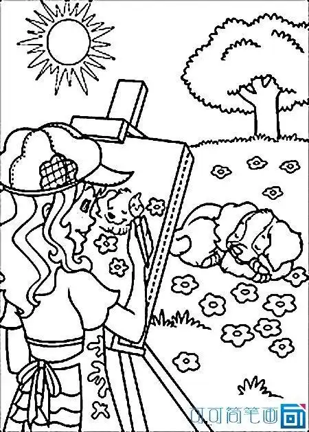 小学生简笔画正在画画的人