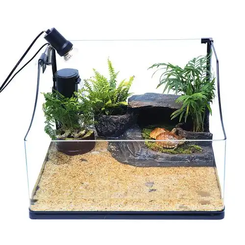 乌龟缸带晒台造景水陆缸玻璃大型水龟缸巴西龟开放式生态乌龟别墅视频