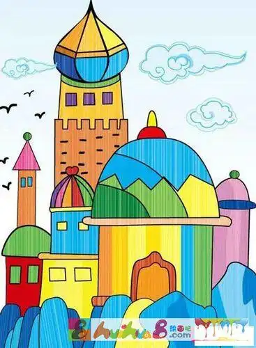 城堡简笔画简单彩色