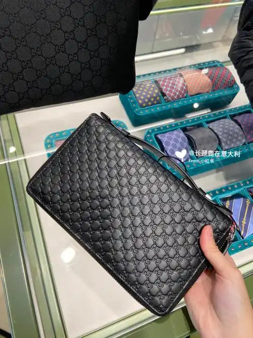 gucci男士老花双层大号钱包