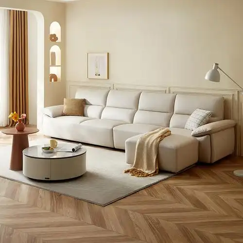 奶油风布艺沙发高矮错落圆茶几客厅套装家具111059tz