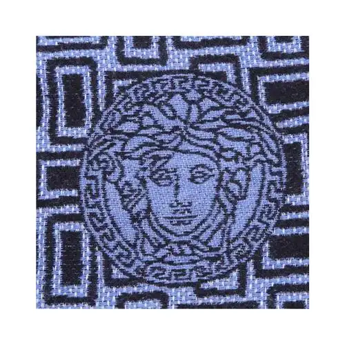 【全新】versace蓝色回型纹美杜莎头像羊毛混纺围巾