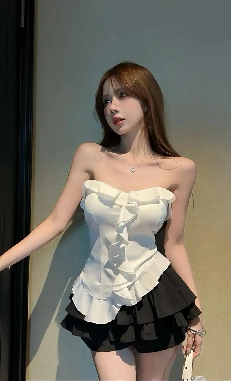 纯欲少女感07荷叶边抹胸上衣 蛋糕半裙.