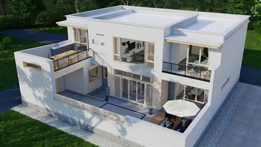 北京顺义丨二层现代风格自建别墅_大客厅_厢房_建筑