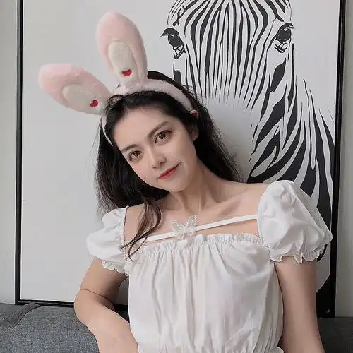 韩莱缇(hlt)韩版少女兔耳朵发箍女网红洗脸毛绒头箍秋冬新款百搭压发