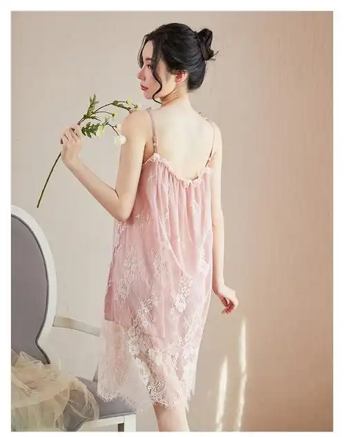 情趣内衣真空透视免脱睡裙性感蕾丝吊带开档制服睡衣露背大码家居服