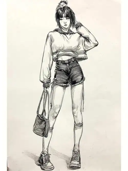 人物速写7头身比例女青年场景速写素材