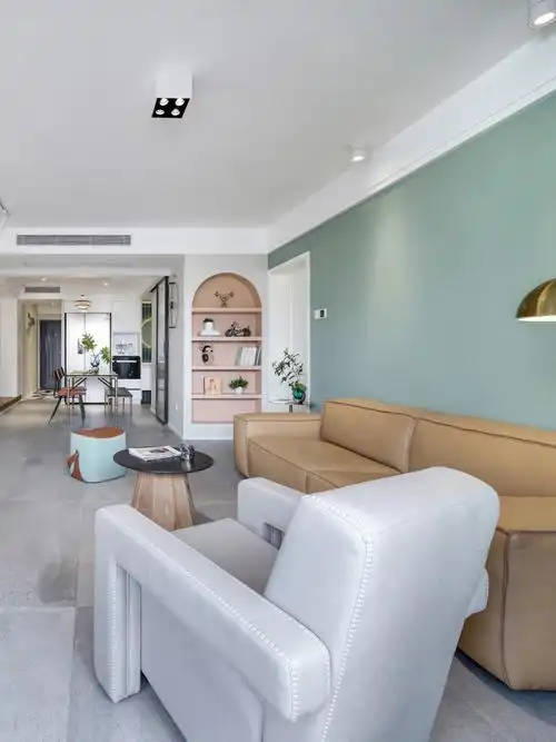 马卡龙色系的客厅给生活点颜色看看