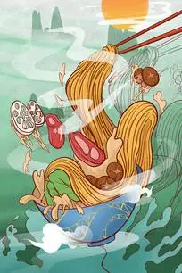 手绘中国风兰州拉面美食海报