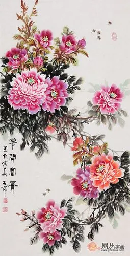 石开新品四尺竖幅牡丹画《花开富贵》(作品正在【易从网】展售)