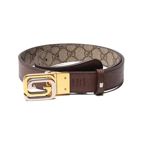 古驰gucci男士帆布皮革方形互扣式双g搭扣不可裁剪双面旋转皮带腰带