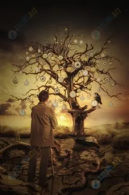 大树与男子背影高清图片下载