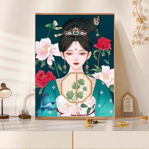2024新款动漫钻石画古风女孩客厅卧室满钻带框手工diy粘贴钻小幅