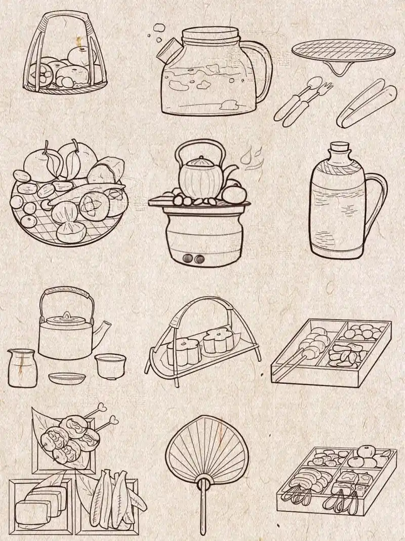 插画|简笔画|手帐素材|围炉煮茶 像是回到了小时候围着火炉的感觉97