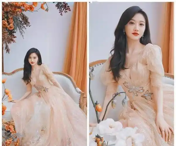 景甜晒星光薄纱礼服写真,好身材展露无遗,看清尺围:认真的吗?