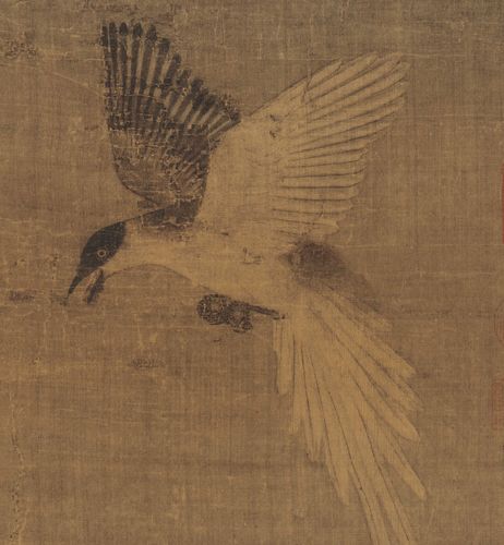 北宋崔白双喜喜图绢本竖幅国画装饰画临摹学习国画