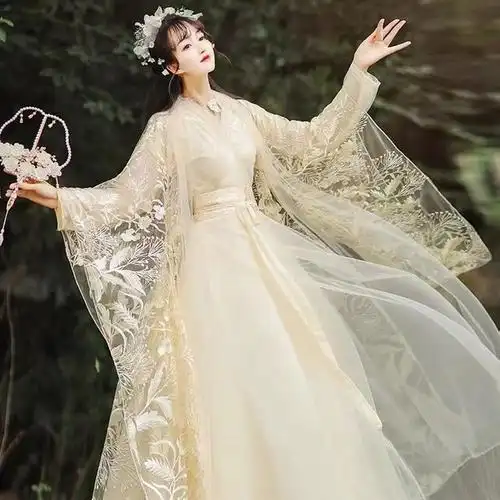 汉服女学生春夏日常改良古装飘逸中国风绣花仙女广袖流仙长裙套装