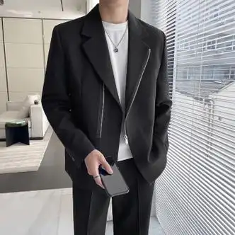 雅弋尔西装外套男商务休闲礼服轻熟风职业正装主持人西服黑色m100120