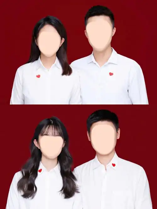 情侣红底照片结婚证件照换服装发型来啦