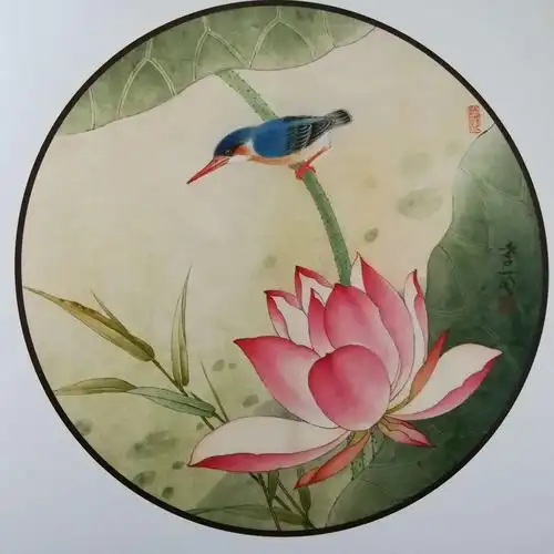 梁季兰工笔花鸟团扇(一)