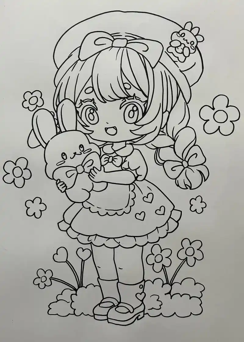 绿裙小女孩.#马克笔手绘 #漫画女孩 #q版人物 #一起学画 - 抖音