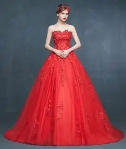 红色婚纱礼服抹胸2020春夏季韩版新娘长拖尾蕾丝复古婚纱出门纱女