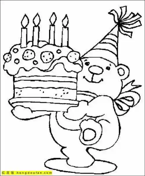 12张庆祝生日快乐的动物们卡通奶油蛋糕涂色图片-红豆饭小学生简笔画
