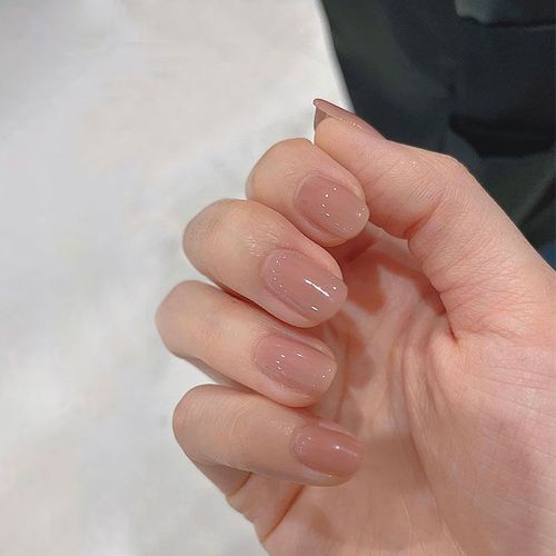 果冻蜜柚色短款方头纯色裸色穿戴美甲穿戴式网红假指甲成品贴片