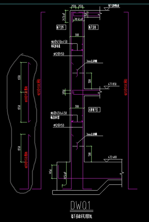 请问老师图中圈出部分为地下室挡土墙加强筋请问该怎么布置谢谢