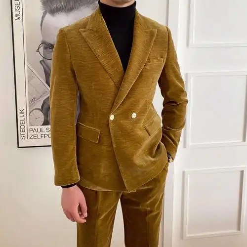 灯芯绒复古西服男士秋冬衣服套装