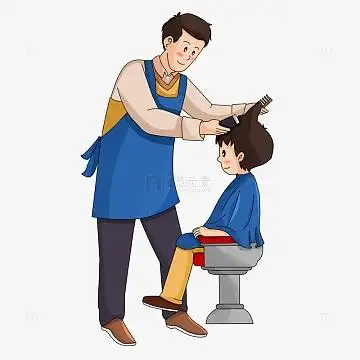 卡通剪头发理发师顾客人物aipng矢量元素理发师理发店理发场景镜子psd