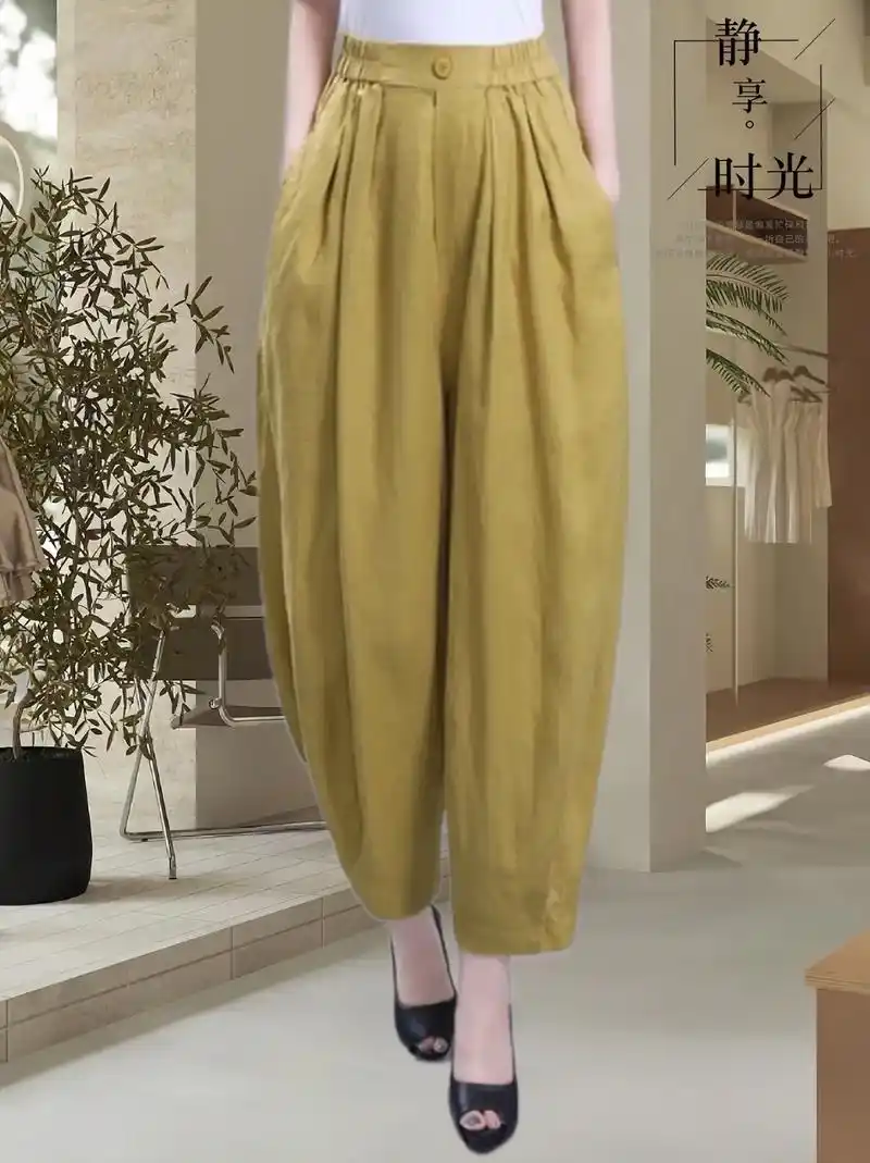 姐妹们,上新一款时髦的宽松亚麻灯笼裤萝卜裤!复古纯色设计,让 - 抖音