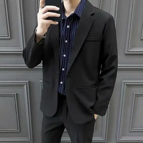 韩版修身西服男商务休闲西装ins秋季外套黑色夜场帅气正装优惠券