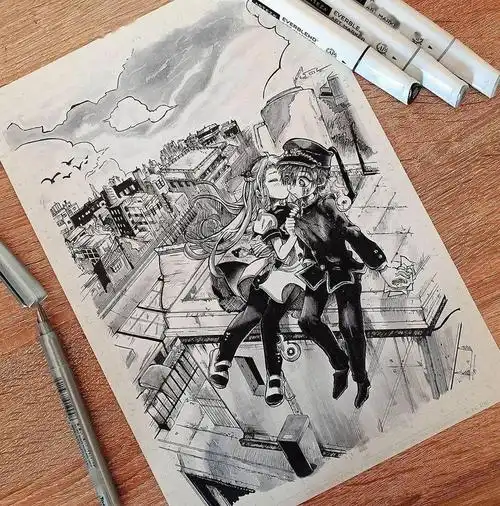 很有意思的动漫手绘黑白稿很酷