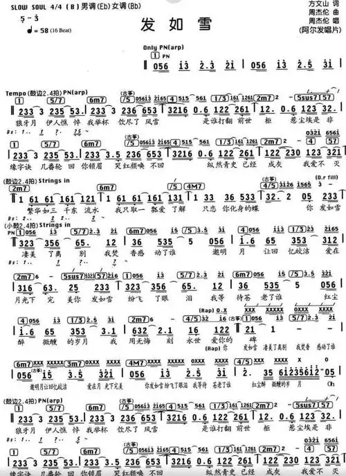 周杰伦古风歌曲《发如雪》简谱