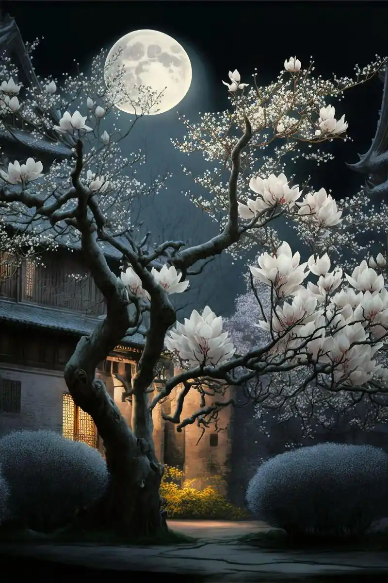 月下赏花,繁花绽放.#治愈系风景壁纸 #kk画廊ai绘画#图 - 抖音