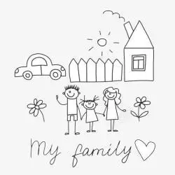 牵手的一家人快乐家庭手绘简笔画高清图片