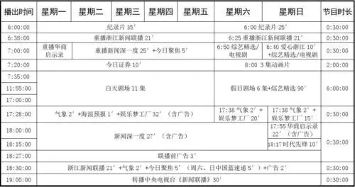 2016年浙江卫视常规节目编排表