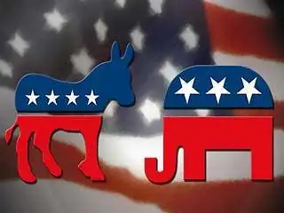 报刊上经常出现象征两党的标志:一是象征民主党的驴,另一是象征共和党