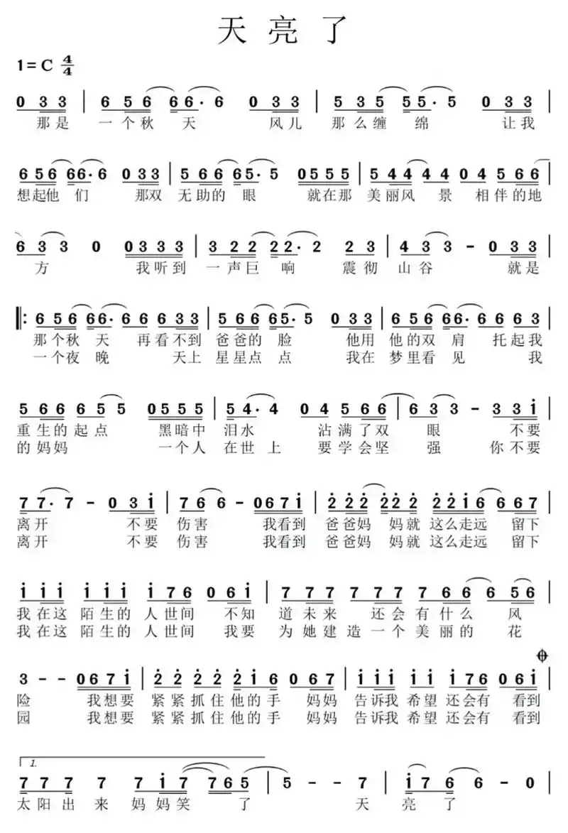 《天亮了》简谱