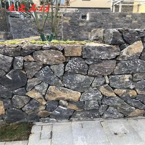 展宏石材 精品手工打凿青色青石垒墙石 毛石砌墙石 片石挡墙石