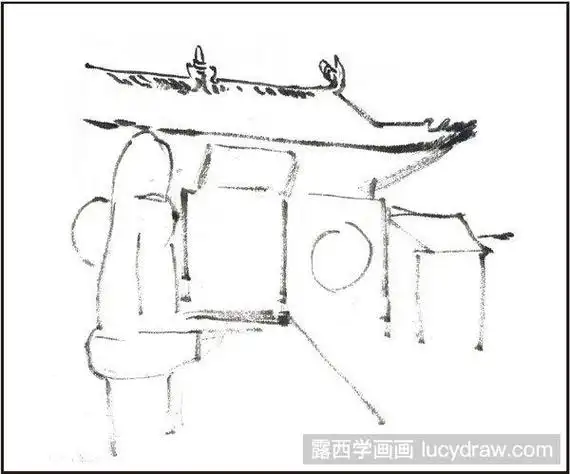 如图所示:国画少林寺教程具体绘制方法:绘图工具:毛笔,墨,砚台,纸