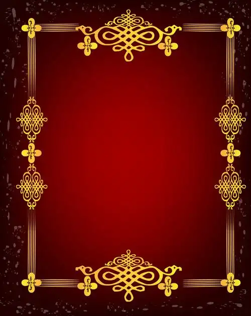 矢量金色花纹边框白色涂鸦红底背景素材