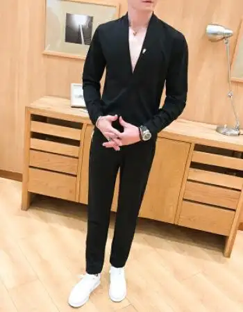 风沙渡秋季夜场男装潮男套装少爷时尚九分短裤潮流帅气男模衣服个性