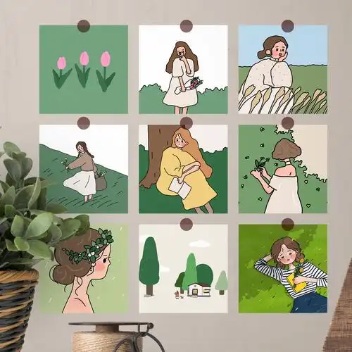 ins风手贴画墙面装饰卡片少女粉色可爱女孩墙贴