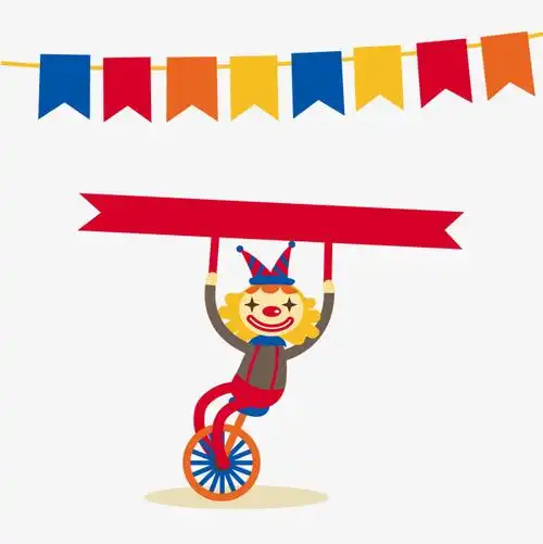 愚人节紫色扁平装饰边框小彩旗小丑