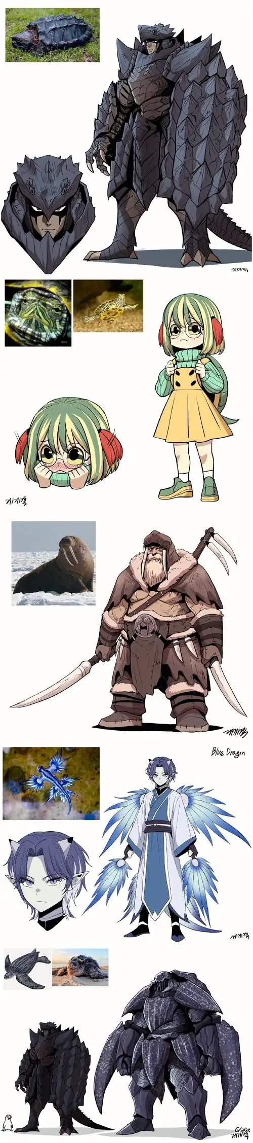 게게겍创作的一组动物拟人插画,将各种动物用可爱独特的人物