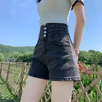 鸢诺夏装超高腰牛仔短裤女2024年新款夏薄款显瘦美式收腰网红辣妹裤子